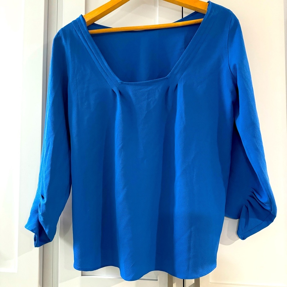 Massimo Dutti Royal Blue Blouse w/ Square Neckline in Back & Gathered‎ Sleeve